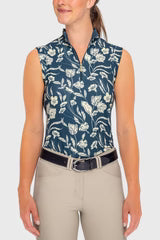 1/4 Zip Shirred Back Tank Top Sailor Blue French Tulip