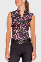 Ruffle Tank Top 1/4 Zip Black Modern Begonia