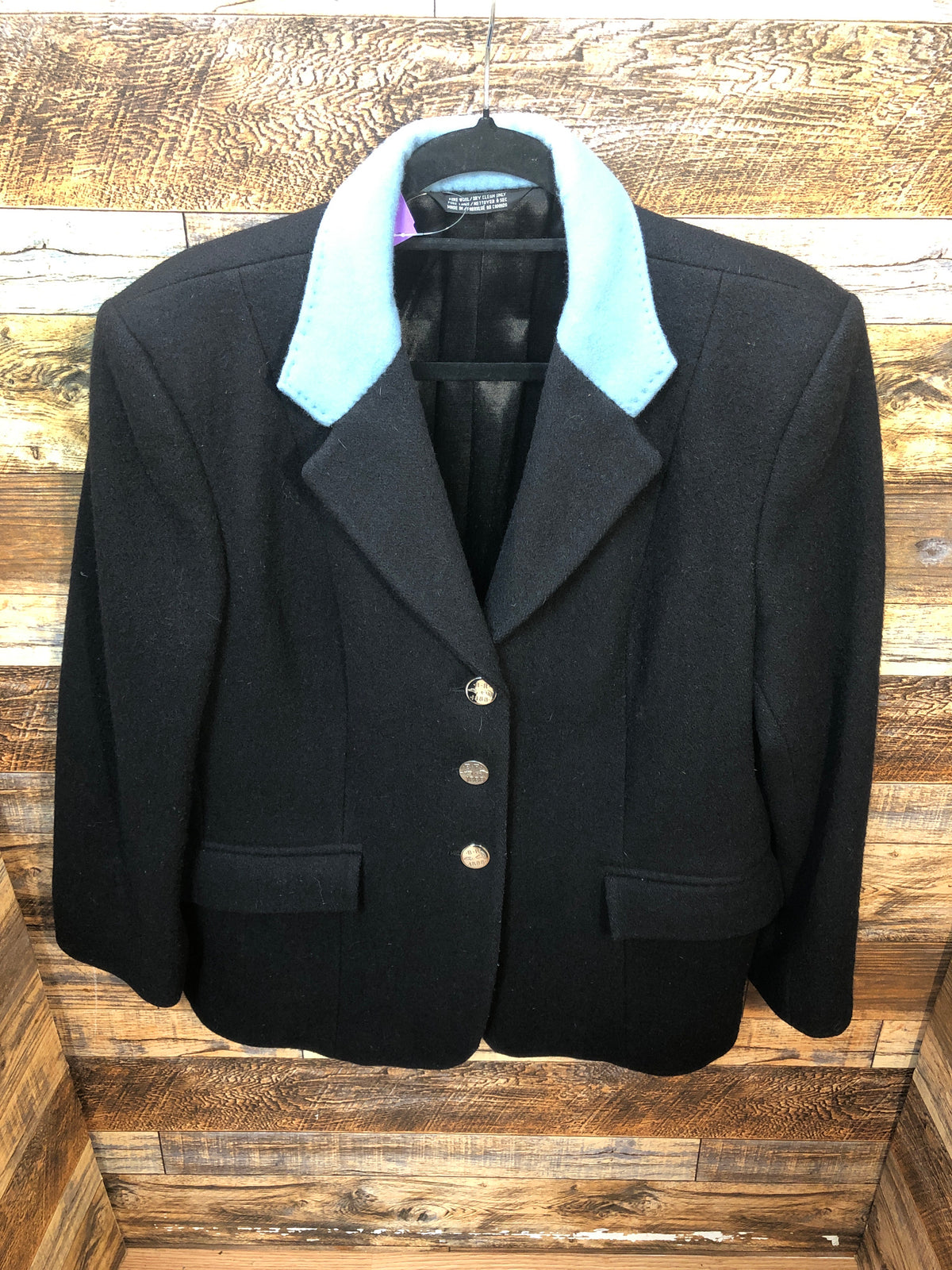 Blk Med Melton Classic Equine blue collar/silver buttons
