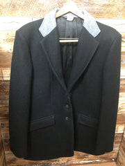 Classic Ladies Blk Med-Heavy Melton w/ gray coller