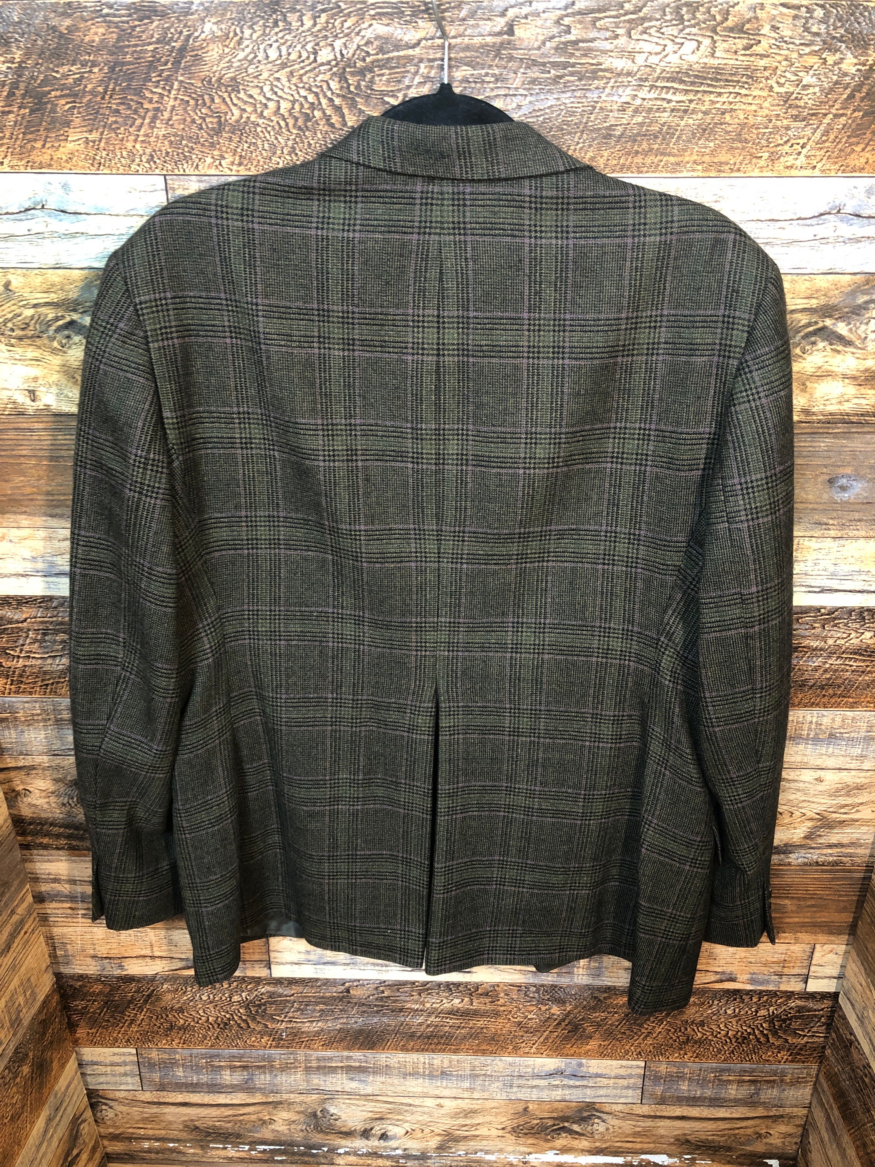Olive wool w/black and pink windowpane hacking
