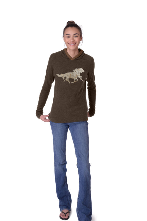 **Chestnut Bay Rider Lounge Hoodie - Running Horses