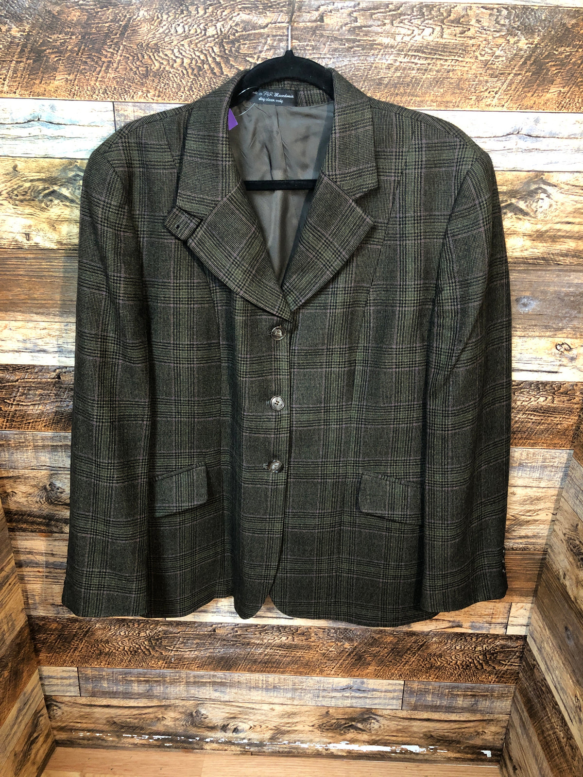 Olive wool w/black and pink windowpane hacking