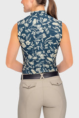 1/4 Zip Shirred Back Tank Top Sailor Blue French Tulip