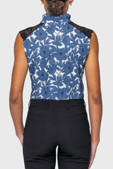 Pacific Blue Wild Rose Lace Shoulder Tank 1/4 Zip Shirt